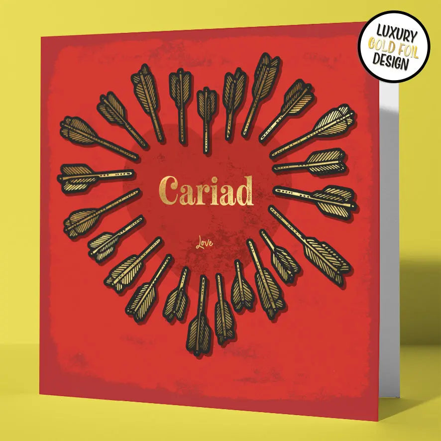 Cariad - Welsh Love Bilingual Welsh Love Card Gold Foil Detail Sweary Card Lady