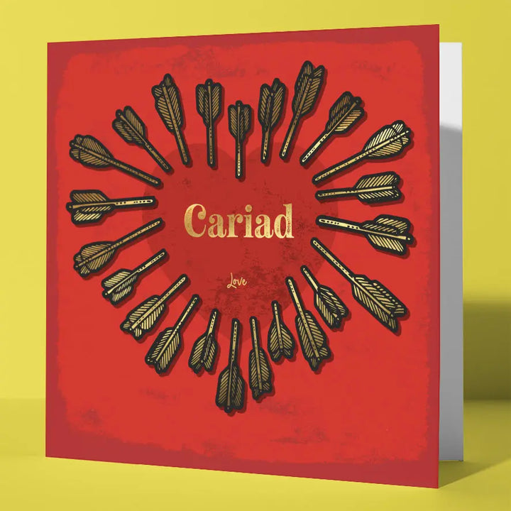 Cariad - Welsh Love Bilingual Welsh Love Card Gold Foil Detail Sweary Card Lady