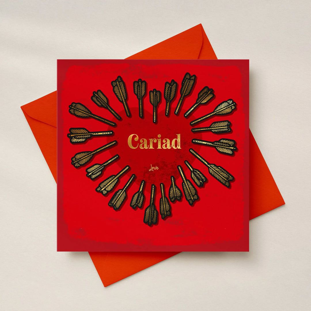 Cariad - Welsh Love Bilingual Welsh Love Card Gold Foil Detail Sweary Card Lady