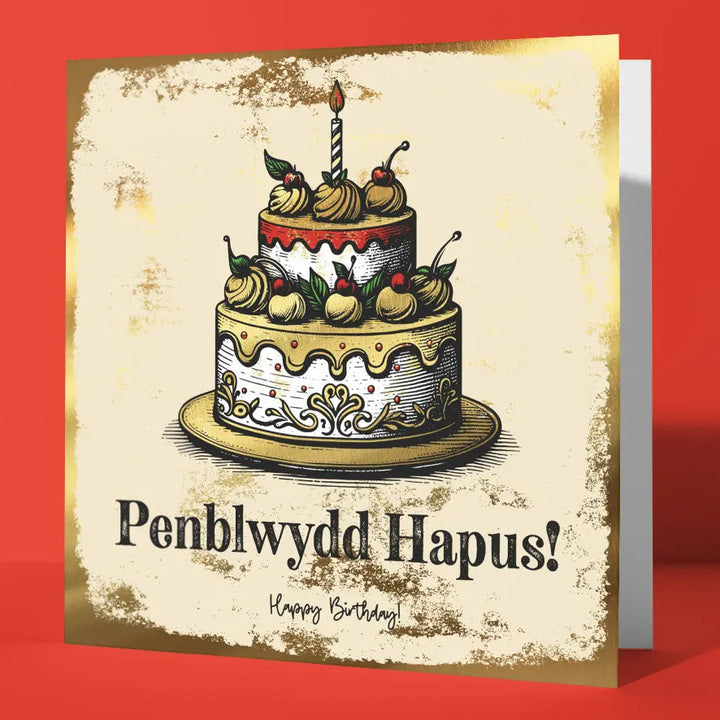 Bilingual Penblwydd Hapus - Happy Birthday Welsh Card Gold Foil Sweary Card Lady