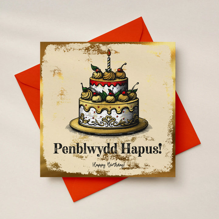 Bilingual Penblwydd Hapus - Happy Birthday Welsh Card Gold Foil Sweary Card Lady