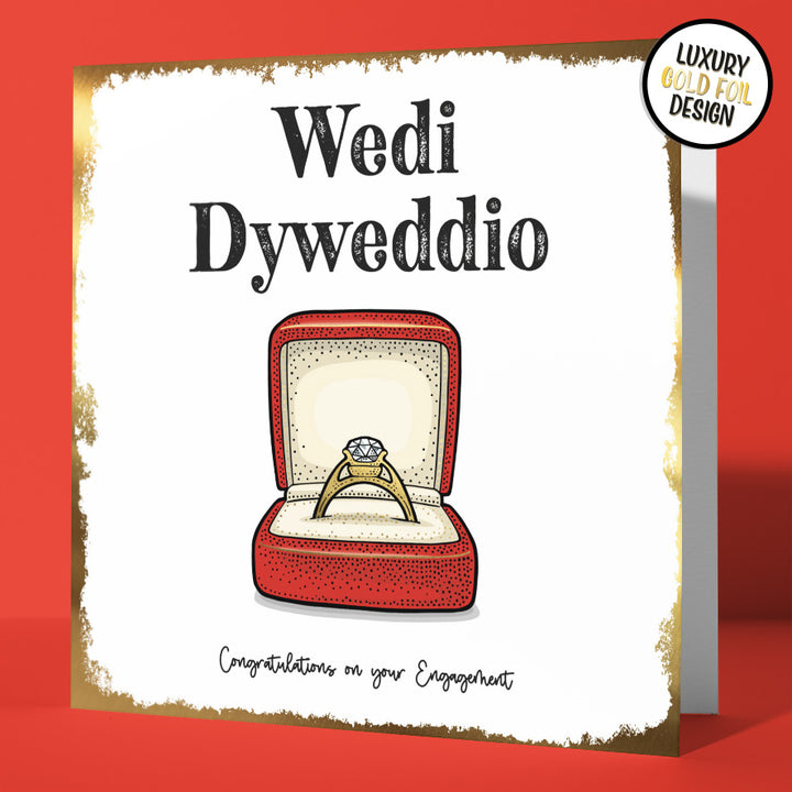 Welsh Bilingual Wedi Dyweddio -  Engagement Congratulations Card Gold Foil