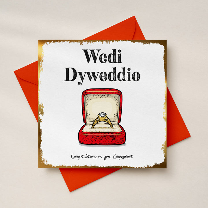 Welsh Bilingual Wedi Dyweddio -  Engagement Congratulations Card Gold Foil