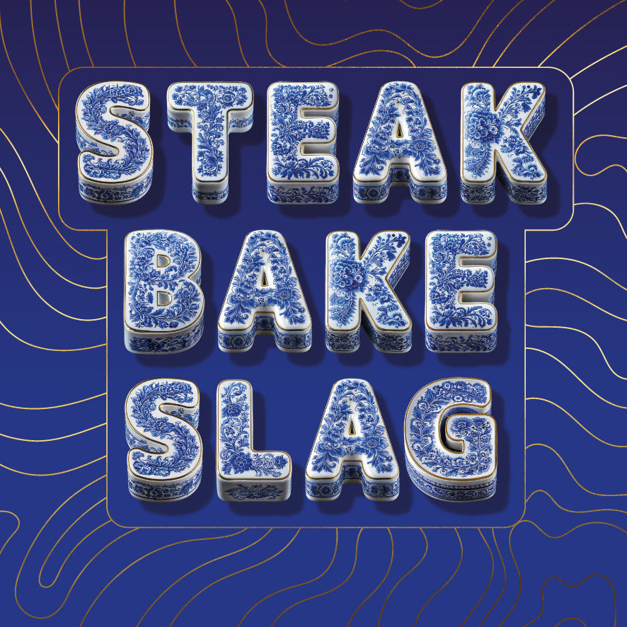 Funny Rude Birthday Card Steak Bake Slag Porcelain Style Foodie Gold Foil Card Sweary Card Lady