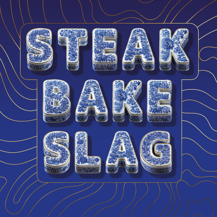 Funny Rude Birthday Card Steak Bake Slag Porcelain Style Foodie Gold Foil Card Sweary Card Lady