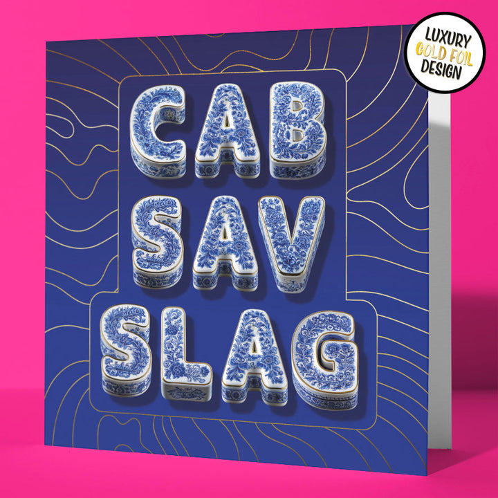 Birthday Card for Friend Funny Rude Cab Sav Wine Lover Chinoiserie Gold Foil Sweary Card Lady
