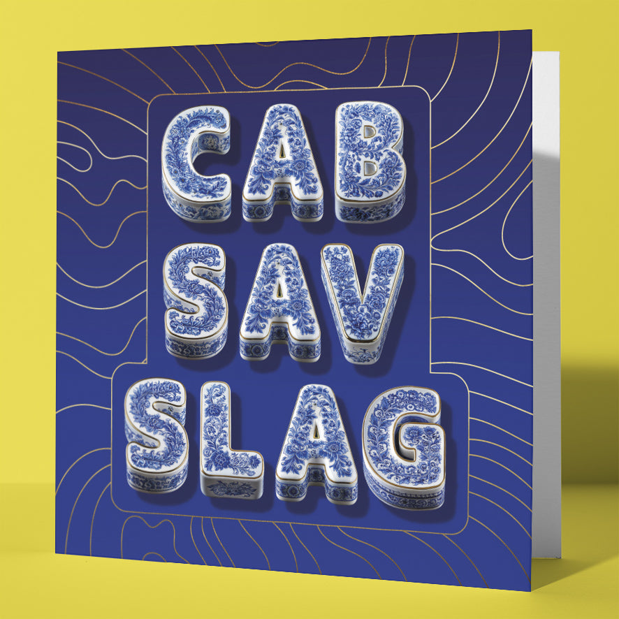 Birthday Card for Friend Funny Rude Cab Sav Wine Lover Chinoiserie Gold Foil Sweary Card Lady