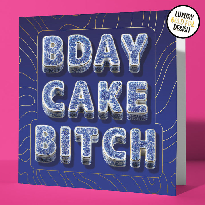 Birthday Card for Sister Funny Rude Cake Chinoiserie Gold Foil Sweary Card Lady