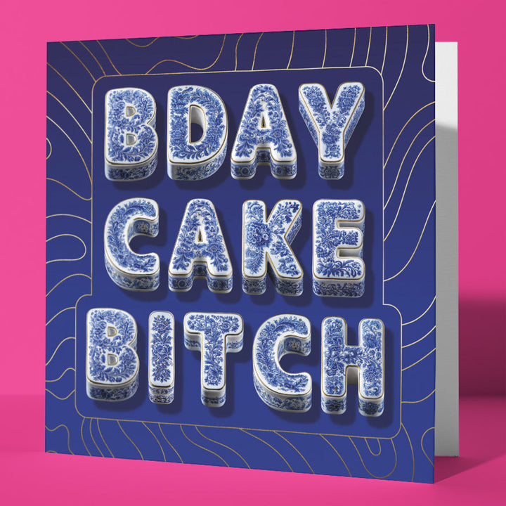 Birthday Card for Sister Funny Rude Cake Chinoiserie Gold Foil Sweary Card Lady