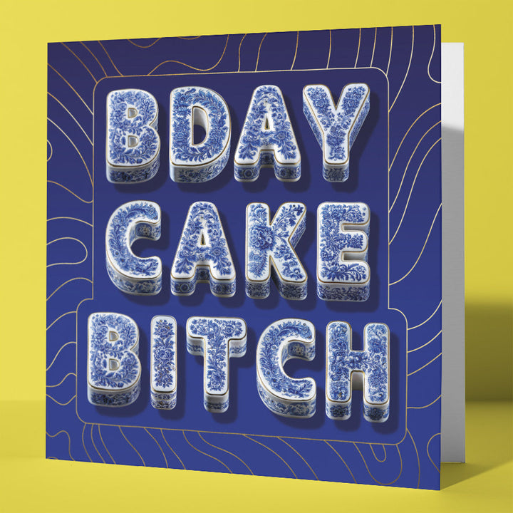 Birthday Card for Sister Funny Rude Cake Chinoiserie Gold Foil Sweary Card Lady