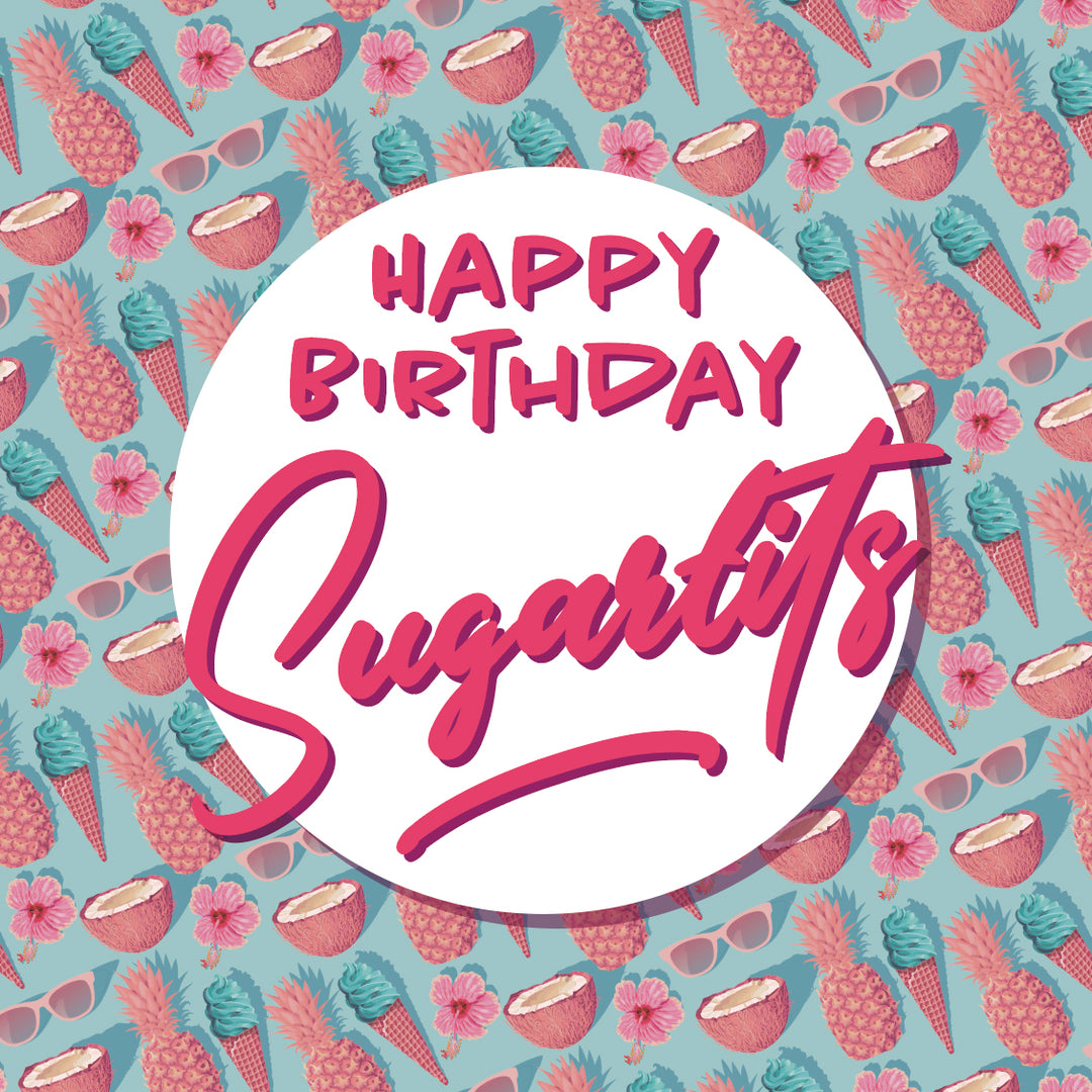 Fun Birthday Greeting, Happy Birthday Sugartits Tropical Card | Sassy Birthday Wishes | Bold Tropical Card