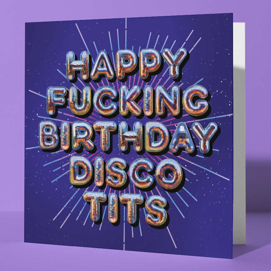 Birthday Card for Her Funny Rude Disco Tits Silver Foil Birthday Card Bestie Sweary Card Lady