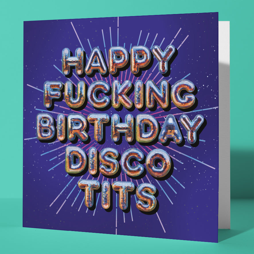 Birthday Card for Her Funny Rude Disco Tits Silver Foil Birthday Card Bestie Sweary Card Lady