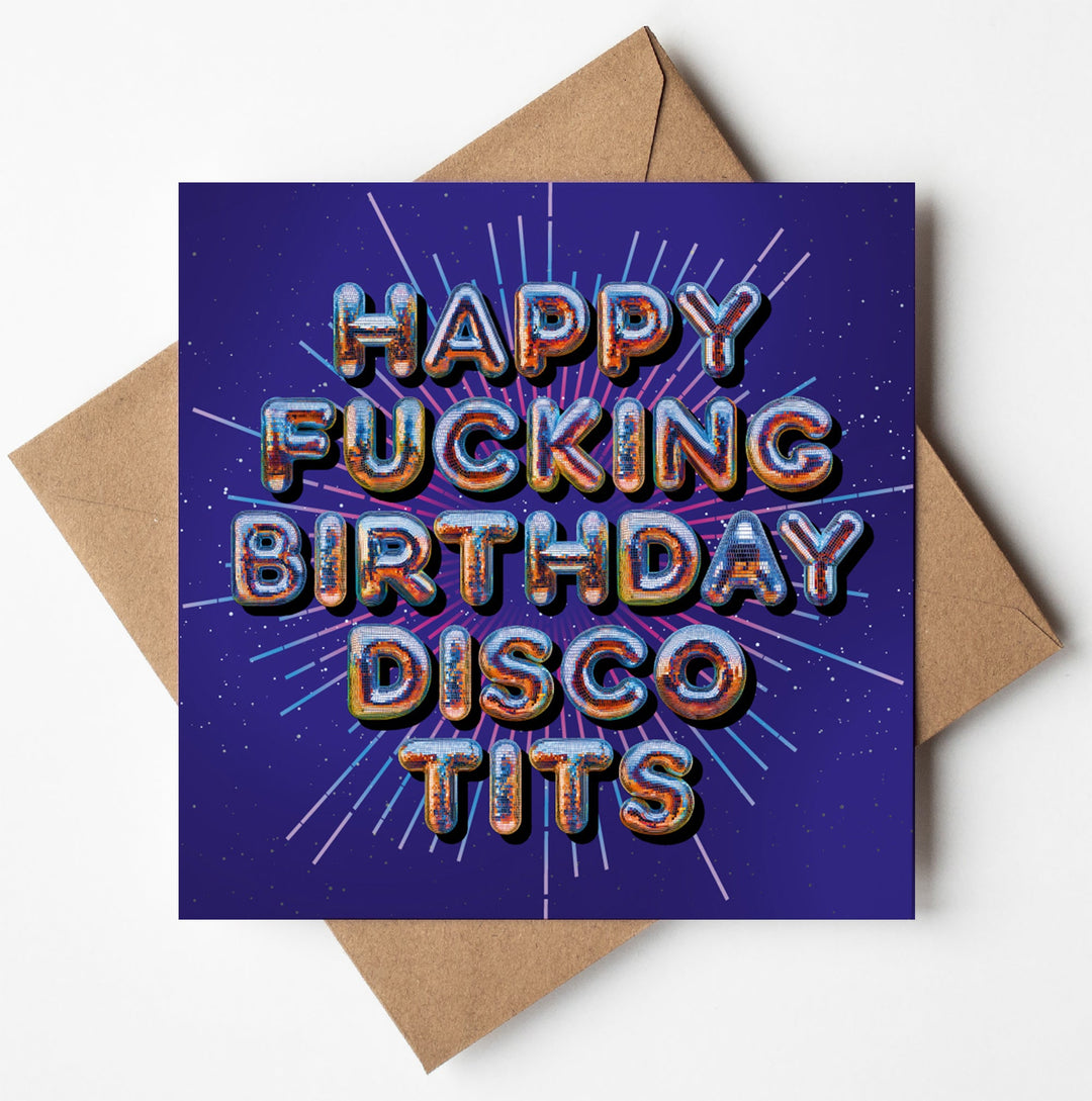 Birthday Card for Her Funny Rude Disco Tits Silver Foil Birthday Card Bestie Sweary Card Lady
