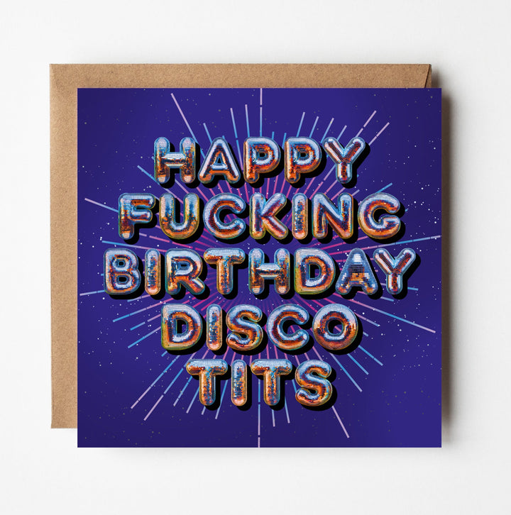 Birthday Card for Her Funny Rude Disco Tits Silver Foil Birthday Card Bestie Sweary Card Lady