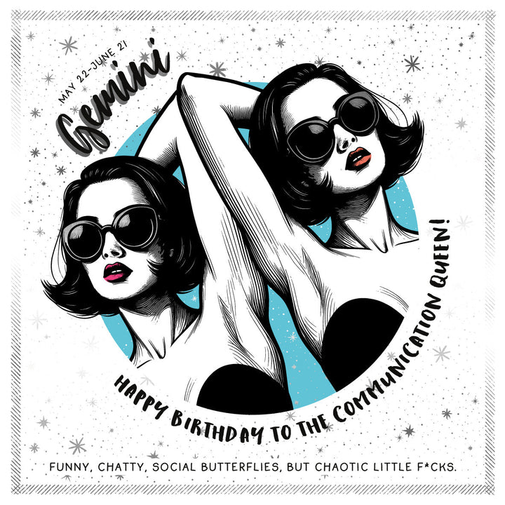 Gemini Birthday Card for Women, Funny Star Sign Card, Rude Zodiac Astrology Birthday Card with Luxe Silver Foil Sweary Card Lady