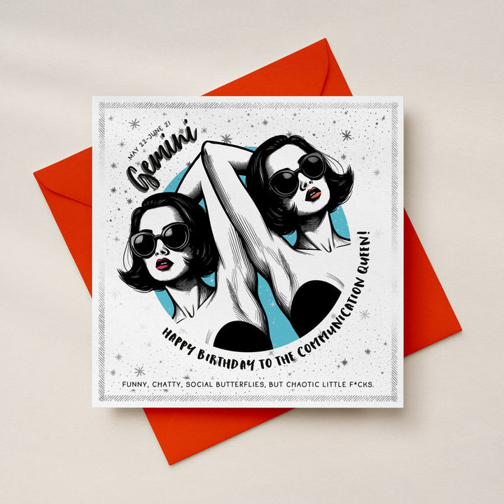 Gemini Birthday Card for Women, Funny Star Sign Card, Rude Zodiac Astrology Birthday Card with Luxe Silver Foil Sweary Card Lady