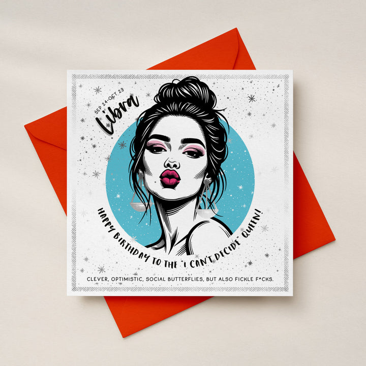 Libra Birthday Card for Women, Funny Zodiac Card, Rude Astrology Star Sign Birthday Card with Luxe Silver Foil Detailing Sweary Card Lady