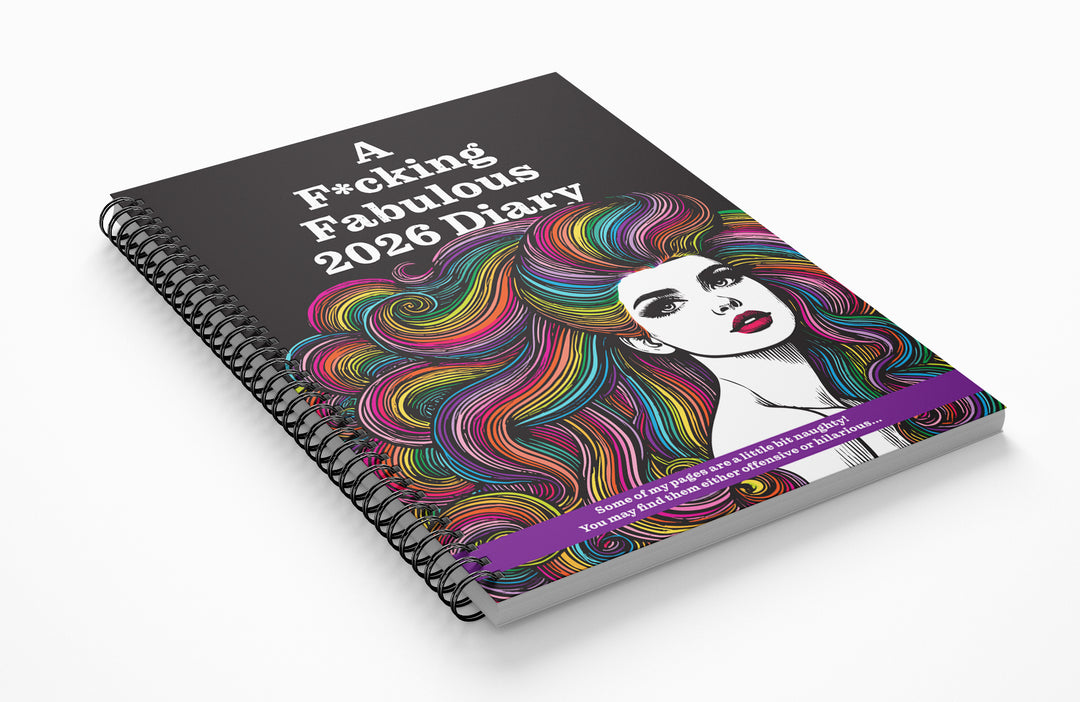 Diary with colorful design and text on a white background