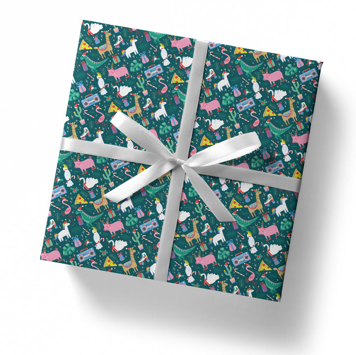 Funky Flamingo Disco Christmas Gift Wrap (Folded Sheet)
