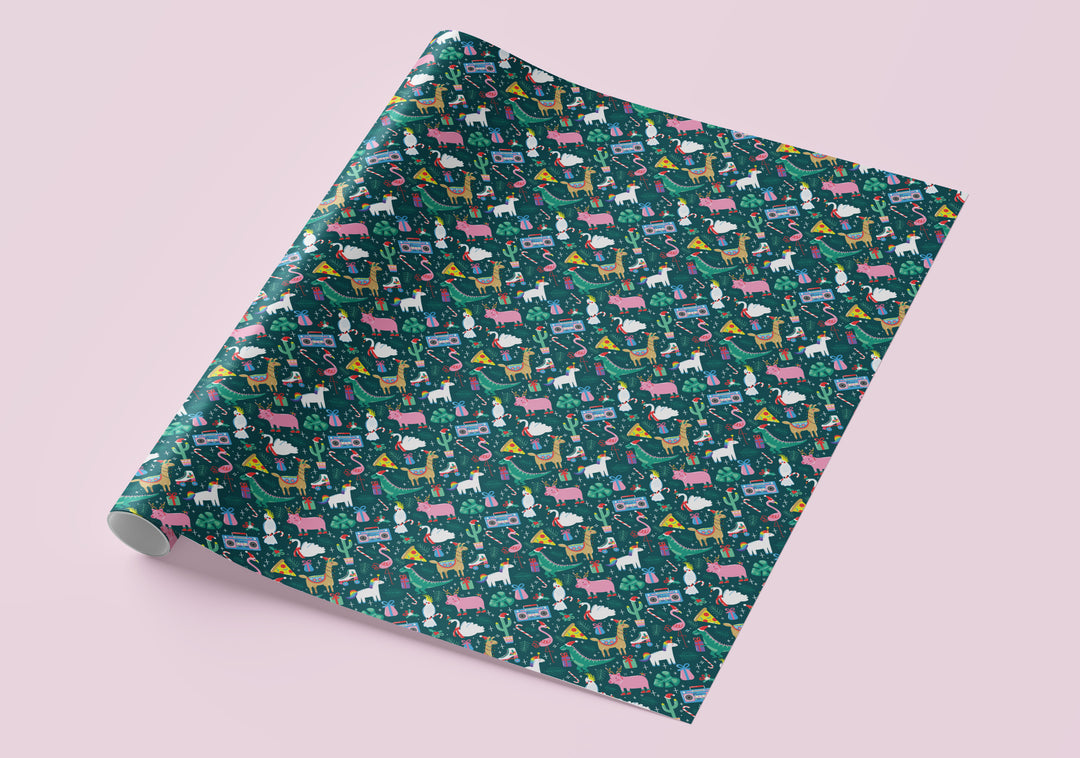 Funky Flamingo Disco Christmas Gift Wrap (Folded Sheet)