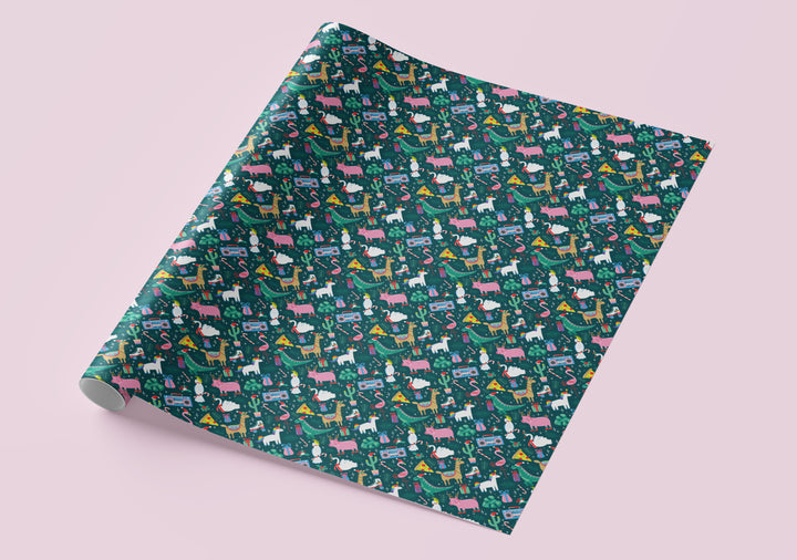 Funky Flamingo Disco Christmas Gift Wrap (Folded Sheet)