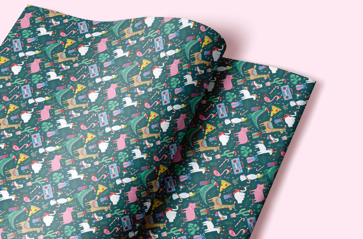 Funky Flamingo Disco Christmas Gift Wrap (Folded Sheet)