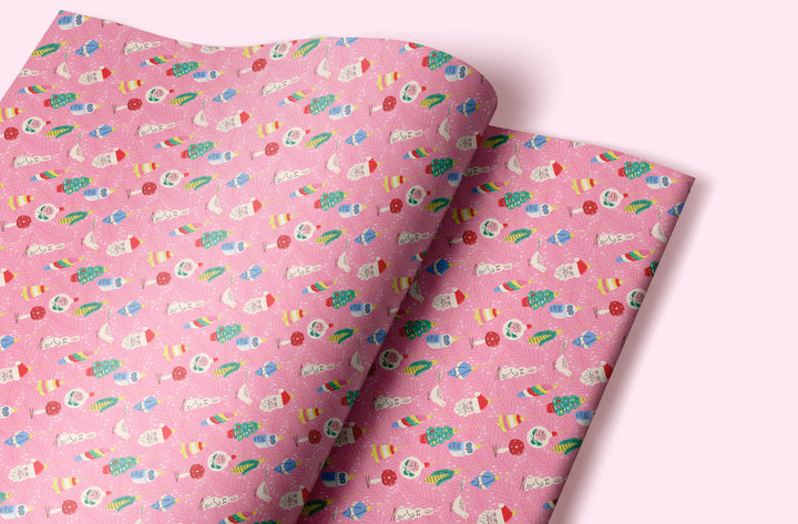 Pink Feather and Baubles Christmas Gift Wrap (Folded Sheet)