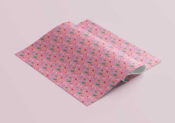 Pink Feather and Baubles Christmas Gift Wrap (Folded Sheet)
