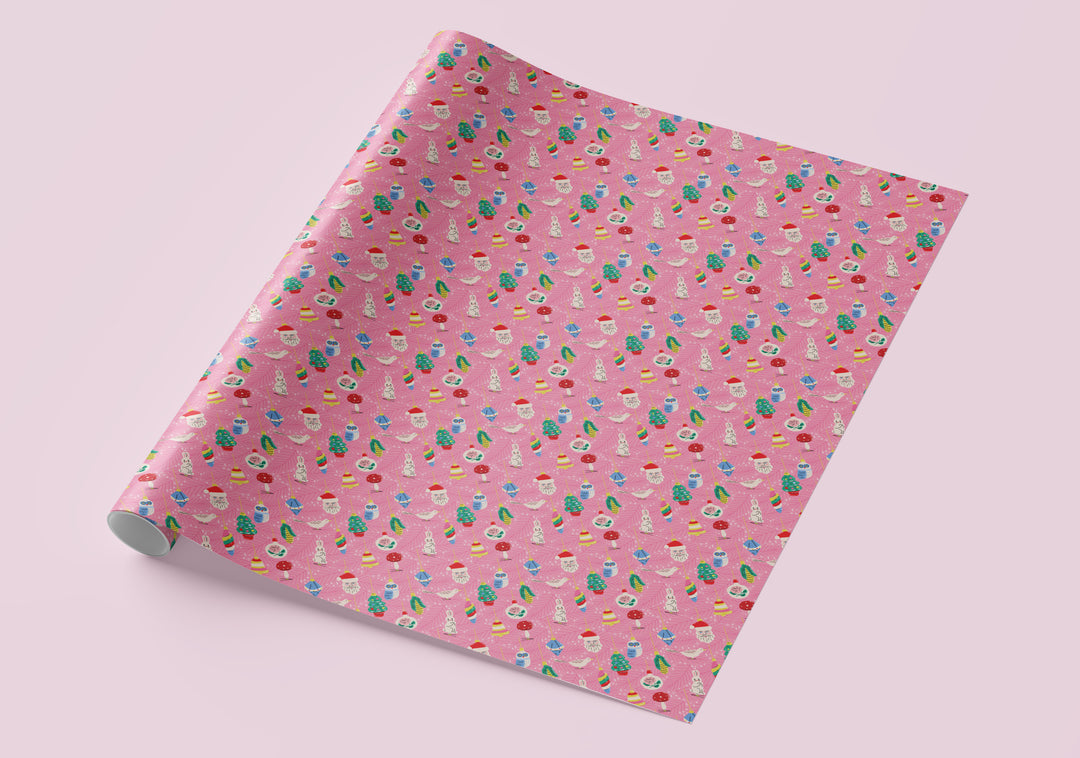 Pink Feather and Baubles Christmas Gift Wrap (Folded Sheet)