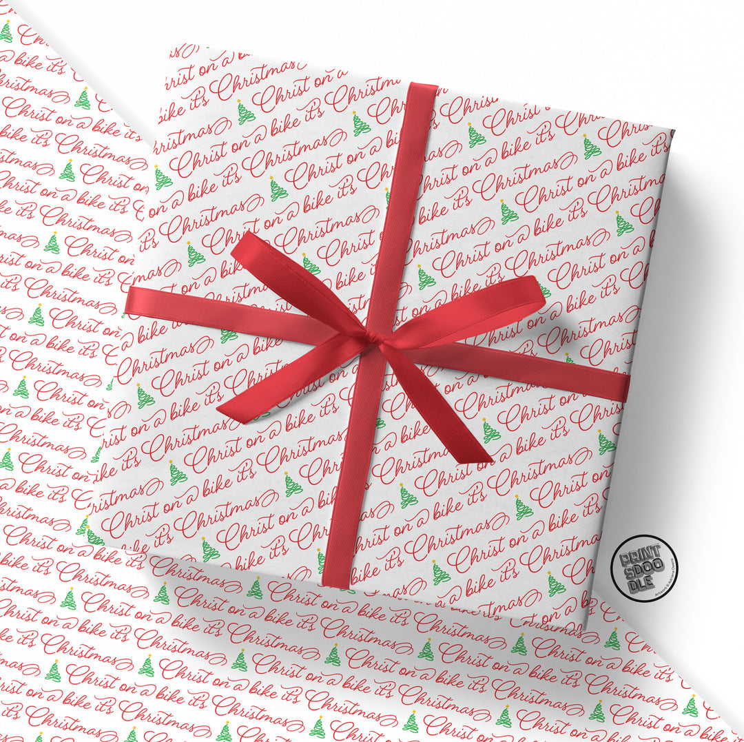SALE! Funny 'Christ on a Bike It's Christmas' Gift Wrap (Folded Sheet)