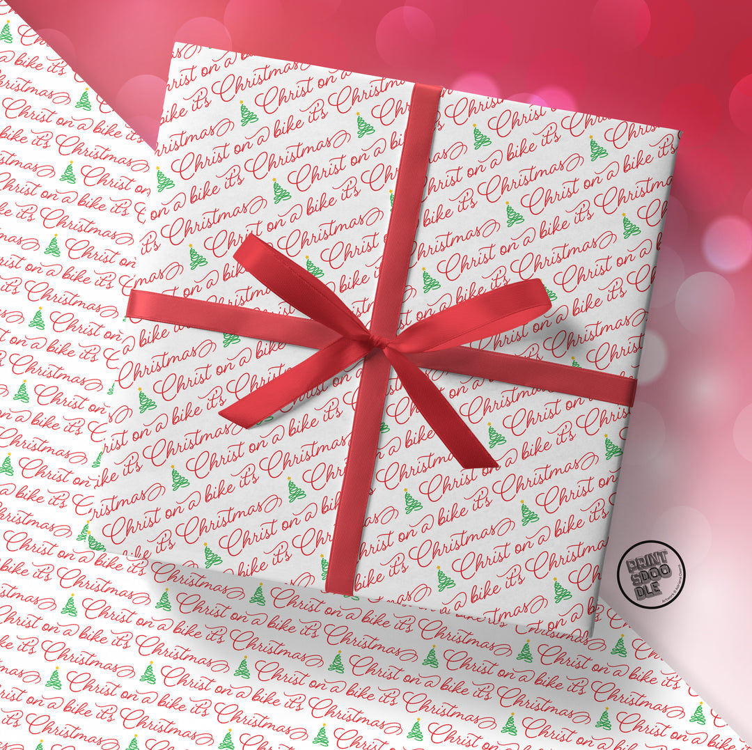 SALE! Funny 'Christ on a Bike It's Christmas' Gift Wrap (Folded Sheet)