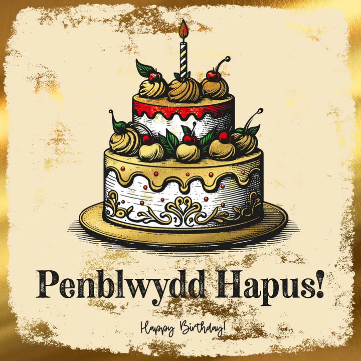 Bilingual Penblwydd Hapus - Happy Birthday Welsh Card Gold Foil Sweary Card Lady