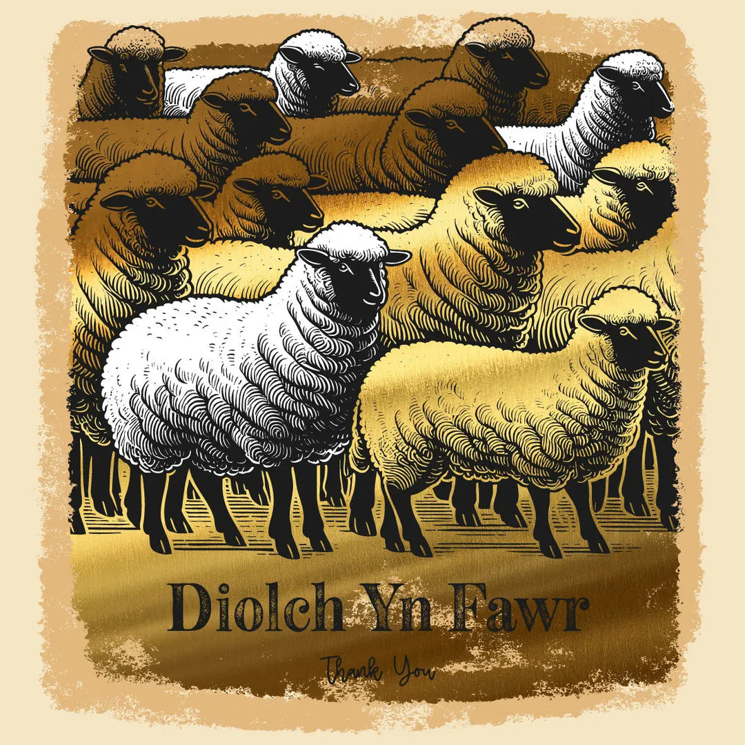 Bilingual Welsh Thank You - Diolch Yn Fawr Gold Foil Card Sheep Design Sweary Card Lady
