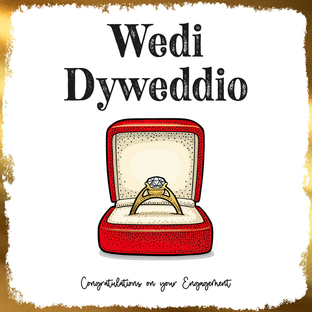 Welsh Bilingual Wedi Dyweddio -  Engagement Congratulations Card Gold Foil